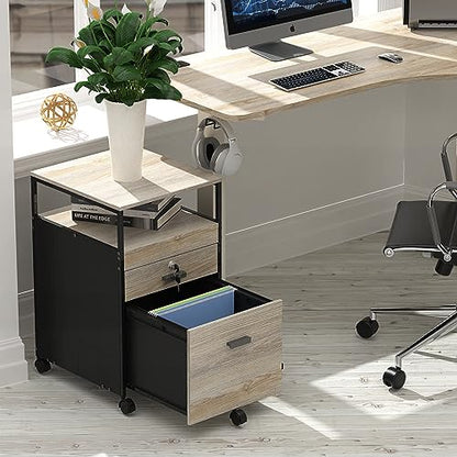 SHW Box File Rolling Mobile Cabinet with Lockable Drawer, Maple - color: Maple