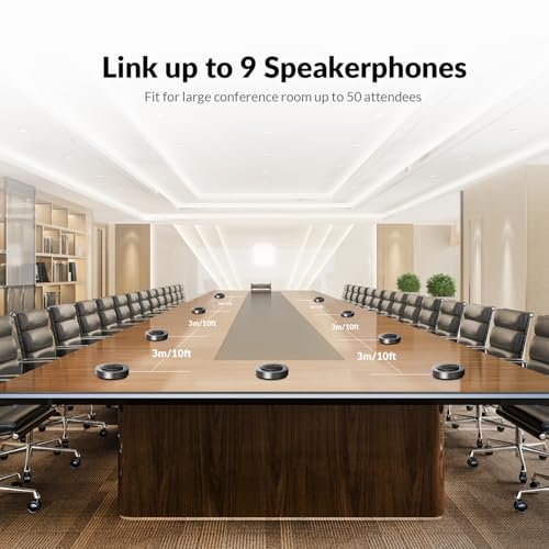 Conference Speakerphone, Daisy Chain up to 9 Speakerphones for 50 People | USB/Bluetooth Speaker with 4 Mics AI Noise Cancellation 360° Voice Pickup for Zoom,Teams,Conference Call Large Meeting Room