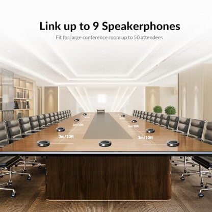 Conference Speakerphone, Daisy Chain up to 9 Speakerphones for 50 People | USB/Bluetooth Speaker with 4 Mics AI Noise Cancellation 360° Voice Pickup for Zoom,Teams,Conference Call Large Meeting Room