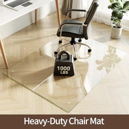 Koonmi Tempered Glass Chair Mat 60"x46" - Premium Office Chair Mat for Hardwood Floors & Low-Pile Carpet with 4 Non-Slip Pads - Thick Scratch-Resistant Surface - size: 46*60