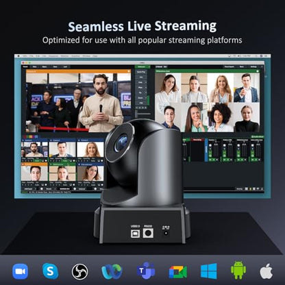 NexiGo Conference Room PTZ Camera System with 10X Optical Zoom, Remote Control, USB Output & Autofocus for Live Streaming, Meetings, Church Services, Education, for OBS/Zoom/Skype | Easy Setup - color: SilverBlack