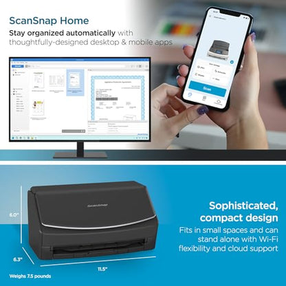 ScanSnap iX1600 Wireless or USB High-Speed Document Scanner, Black - color: ScanSnap iX1600 Black Photos & Documents
