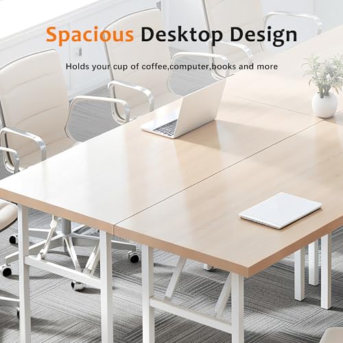 Need Office Computer Desk 47.2x23.6 in Sturdy Folding Laptop Table Pink Oak | White Frame Writing Gaming Work Table/Foldable Home Office Desk/Sewing Table, No Assembly Required - color: Pink Oak & White Frame, size: 47inch
