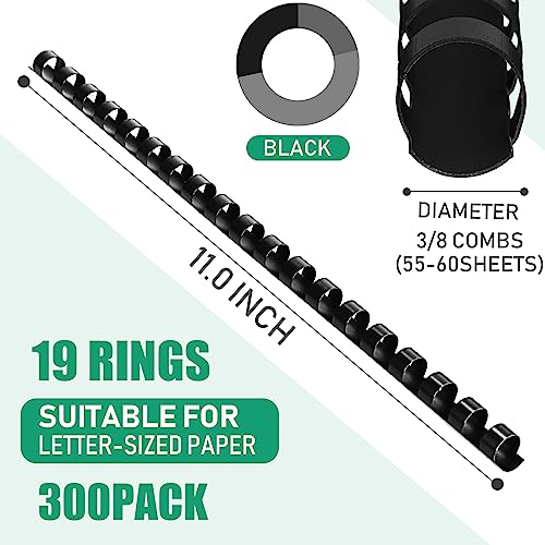Maitys 300 Pcs Plastic Binding Combs Bulk 19 Ring Comb Spines Letter Size Spiral Binding for Notebook Calendar Picture(3/8 Inch,Black) - color: Black, size: 3/8 Inch