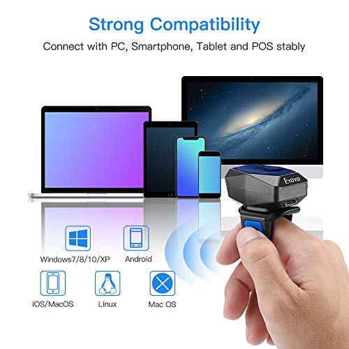 Eyoyo Upgraded Mini Wearable 2D 1D QR Finger Ring Barcode Scanner Wireless - color: Blue