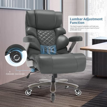 VUZI 700lbs Big and Tall Office Chair, Large Executive Leather Desk Chair - color: Grey