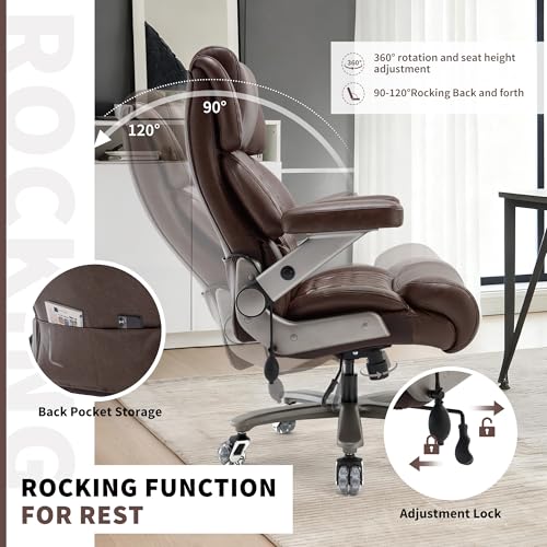 700lbs Big and Tall Office Chair, Large Heavy Duty Computer Desk Chair - color: Brown