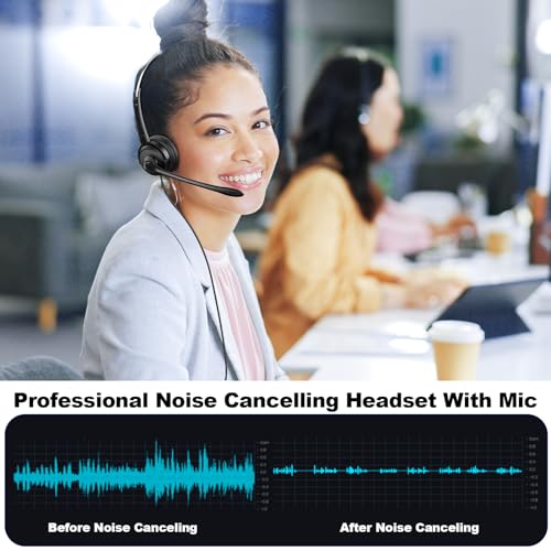 Voistek USB Headset with Noise Cancelling Mic,Wired Headphones for pc - color: Black