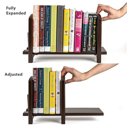 Adjustable Desktop Bookshelf - Sturdy Desk Bookshelf and Book Organizer - No Tools Required to Assemble This Desktop Bookcase, Perfect Tabletop Book Shelf for Office, Study Room - color: Brown