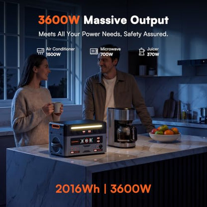 Solar Generator Portable Power Station 3600W, 2016Wh LiFePO4 Battery | 14 Outlets, 1500W AC Input & 1600w Solar Charging, 1.5H Fast Charging, Solar Generator for Home Backup, RV, Emergencies