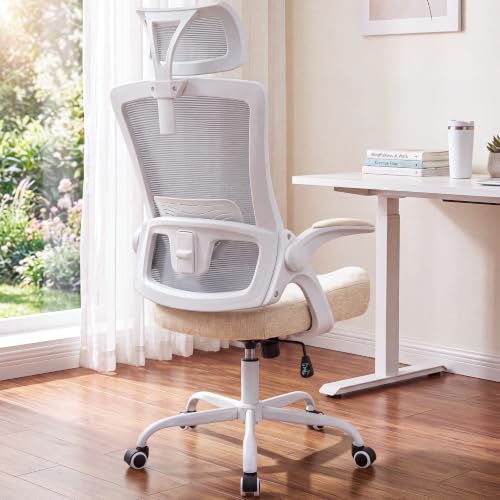 NEO CHAIR Office Chair with Adjustable Ergonomic Lumbar Headrest, Beige - color: Beige, size: With Headrest