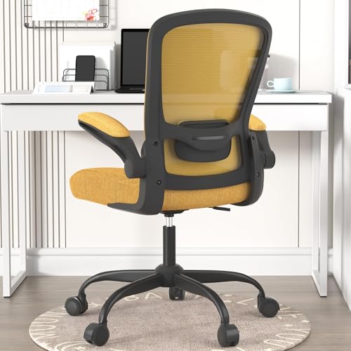 Mimoglad Office Chair, Ergonomic Desk Chair with Adjustable Lumbar Support, High Back Mesh Computer Chair with Flip-up Armrests- Task Chairs, Executive Chair for Home Office - color: Gold
