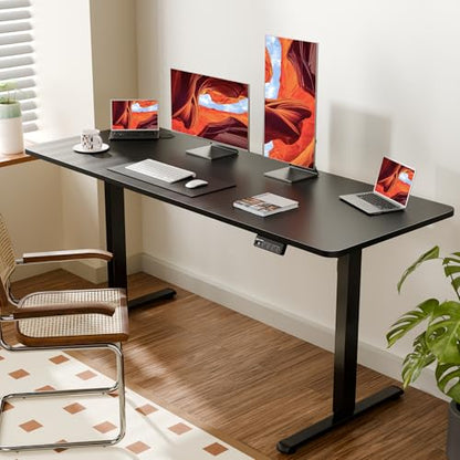 63"x24" Standing Desk, Height Adjustable Sit-Stand Home Office, Black | Electric Adjustable Standing Desk, Sit to Stand Computer Office Desk with Splice Board, Memory Preset, Lifts 28.7''-46.5" - color: Black Frame-black, size: 63-inch