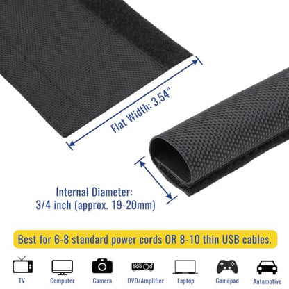 3/4" - 6.6Ft Hook and Loop Cable Sleeve, Wire Protector for Pets - size: 3/4" - 6.6Ft
