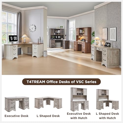 T4TREAM 59" Farmhouse Wood Desk Hutch with Ample Storage, Only Match VSC Series Farmhouse Desk (Light Rustic Oak) - color: Light Rustic Oak, size: Hutch Only