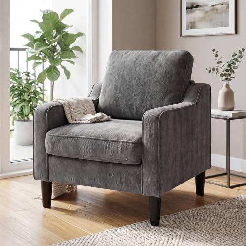 Dark Grey Accent Chairs Set of 2, Comfy Arm Chairs for Living Room, Office | STHOUYN Club Chair, Reading Chairs for Bedroom, Waiting Area Seating, Small Space Office Chairs, Supportive Wide Seat - color: Dark Gray