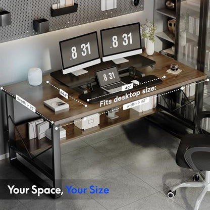 FLEXISPOT Standing Desk Converter 40" Large Desk Riser, Spacious Desktop Riser Sit Stand Computer Workstation with Wide Keyboard Tray, Ergonomic Height Adjustable Stand Up Desk Converter, Black - color: Black, size: 40"