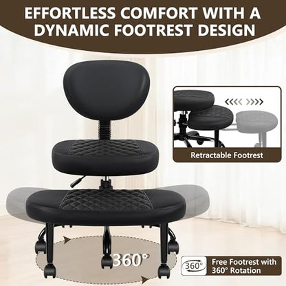 AtHope Ergonomic Cross Legged Office Chair with Wheels - Adjustable Height for Meditation, ADHD Desk & Yoga - Wide Criss Cross Design with Lumbar Support, Kneeling Chair - Black - color: Black