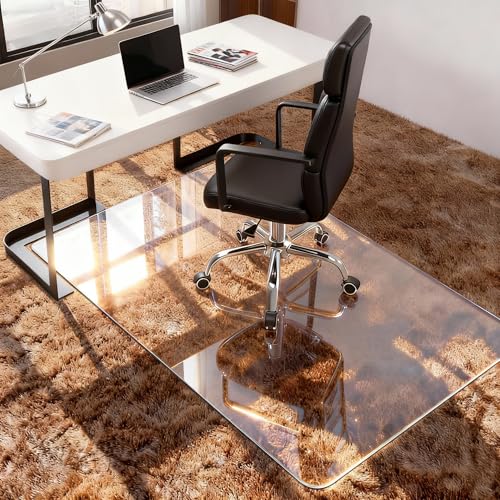 Azadx Tempered Glass Chair Mat for Carpet 32" x 48" Heavy Duty Chair Mat | 1/5" Thick for Carpeted Floor/Hard Floor Easy Glide Carpet Protector with Round Corner and Polished Edge, Scratch-Resistant - size: 32"x 48"x 1/5"Thick