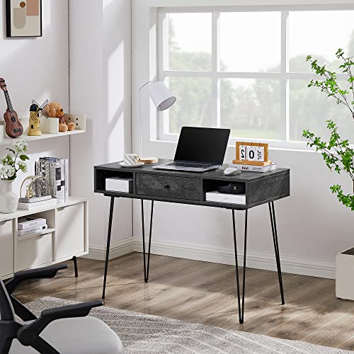 VECELO 39.3" Home Office Work Table with Drawers,Computer Desk with Hairpin Leg for Writing/Study,Charcoal Grey - color: Charcoal Grey