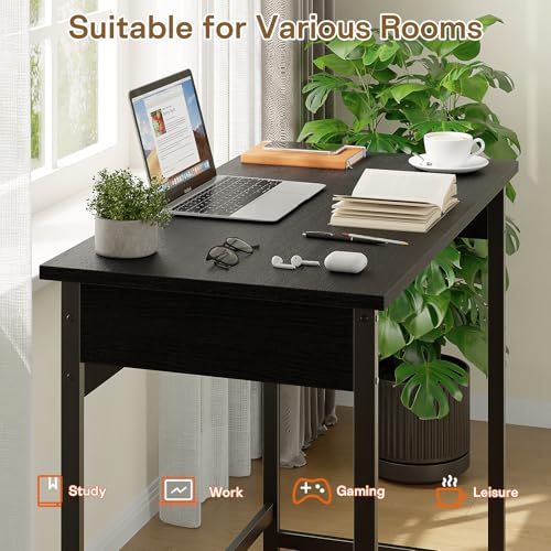 ALISENED Small Computer Desk, Office Desk with Metal Frame, 37.5 Inch Home Office Desk, Water-Resistant, Scratchproof Surface, Table for Small Spaces, Black - color: Black, size: W-37.5in