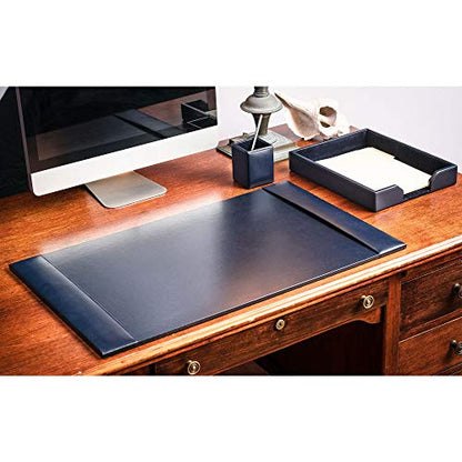DACASSO Bonded Leather Desk Set - Luxury Leather Desk Pad & Desk Organization Essentials (Navy Blue, 3 Piece) - color: Navy Blue, style: 3 Piece