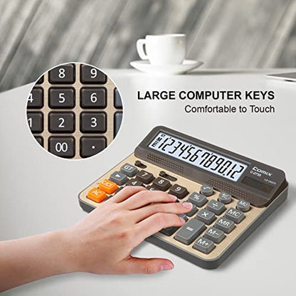 Comix Desktop Calculator, 12 Digits Large Button Desk Calculator, Gold