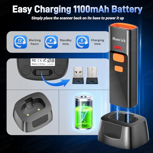 3-in-1 Bluetooth & 2.4G & USB Wire Mini Barcode Scanner with Charging Dock