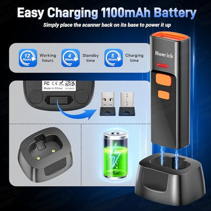 3-in-1 Bluetooth & 2.4G & USB Wire Mini Barcode Scanner with Charging Dock