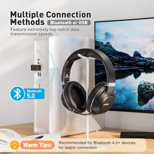 H300 Wireless Headphones with Microphone,Over Ear Bluetooth Headsets, Black
