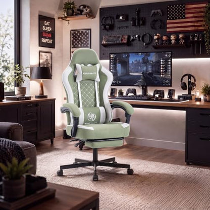 Desk Computer Gaming Chair - High Back Ergonomic Office Chair with Footrest and Lumbar Support, Swivel Comfy Home Gamer Video Game Chairs with Pocket Spring Cushion for Adults (Green Fabric) - color: Classic Green Fabric