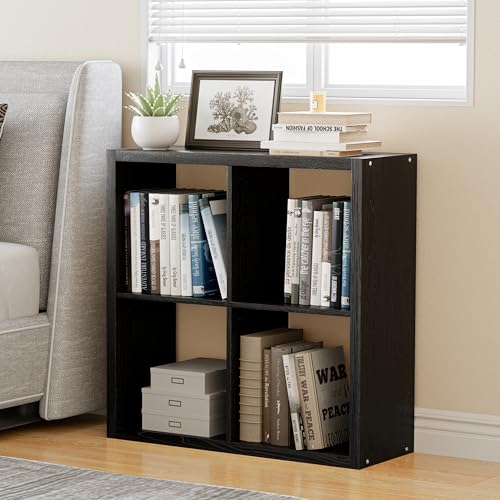 VDNEND Cube Storage Organizer Bookcase, Decorative 11 inch Open Back Cubical Shelf with Thickened Border, Display Bookshelf for Living Room, Home Office, Sturdy Room (Black, 4 Cube) - color: Black, size: 4-Cube, Standard