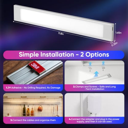 VST 6Pack RGB Under Cabinet Lighting with Adjustable White LightShelves | Ultra-Thin LED Light Bars, APP & Voice Control (Alexa/Google), Remote & Button Control, Linkable Lights for Kitchen Cabinets