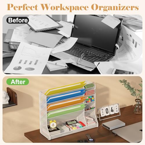 Jakyitvi Adjustable 5 Tiers Wall File Organizer Metal Hanging Holder White - color: White