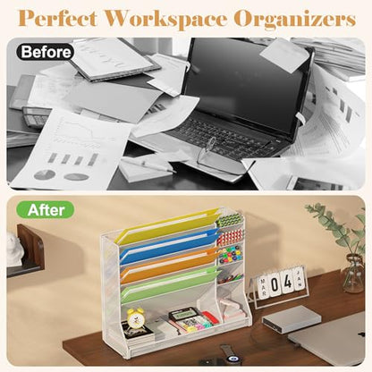 Jakyitvi Adjustable 5 Tiers Wall File Organizer Metal Hanging Holder White - color: White