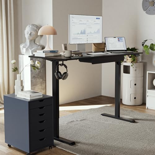 Agilestic 48 * 24 Inch Electric Standing Desk with Under Drawers, Black - color: Basic Black, size: 48x24 Inch