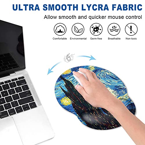 ToLuLu Mouse Pad Wrist Rest Support Gel, Ergonomic Mouse Pads with Non Slip PU Base, Mouse Wrist Rest Pad for Laptop Computer Home Office Working Gaming Pain Relief, Van Gogh Starry Night - color: Beautiful Night