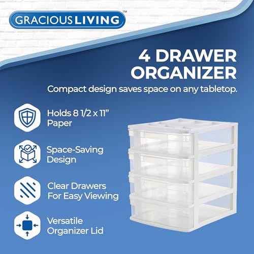 Gracious Living 4-Tier Drawer Organizer, Plastic Desktop Drawers, White