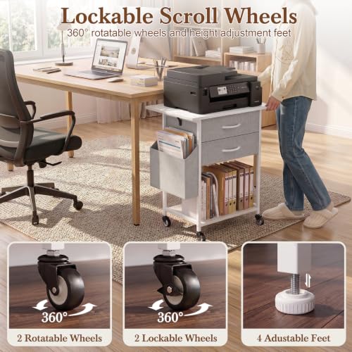 Faesun Printer Stand with Storage,3-Tier Rolling Printer Table with Drawers - color: White