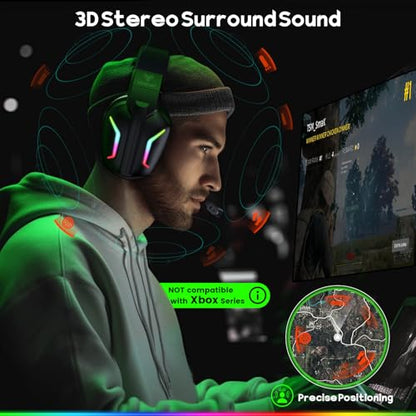 WESEARY Wireless Gaming Headsets for PC, PS5, PS4, Switch, Mac, 2.4GHz Wireless Gaming Headphone with ENC Noise Canceling Microphone, Bluetooth 5.4, Cool Lighting, 50H Battery, 50mm Drivers - color: Cool Black