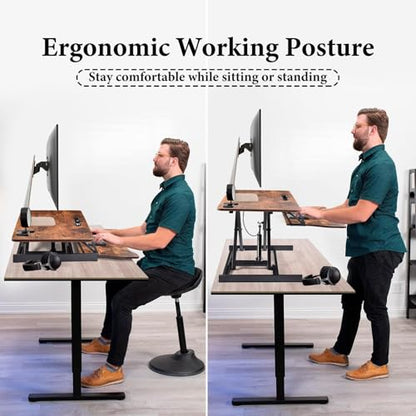 Standing Desk Converter 38 Inch, Height Adjustable Sit to Stand Workstation, Dual Monitor and Laptop Riser with Wide Keyboard Tray, Ergonomic Desk Topper for Home Office School, Brown - color: Tiger Brown