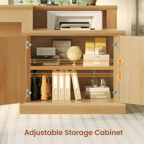 SEDETA 70.9" Executive Desk, Fluted Office Desk with Drawers, Fluted Oak - color: Fluted Oak, size: 70.9" Executive Desk