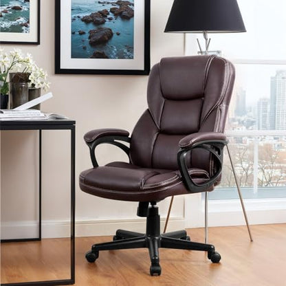Furmax Office Executive Chair High Back Adjustable Managerial Home Desk Chair, Swivel Computer PU Leather Chair with Lumbar Support (Brown) - color: Brown