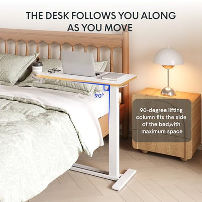 FLEXISPOT H7 28" Pneumatic Height-Adjustable Overbed Table with Wheels - color: White Maple, size: Small
