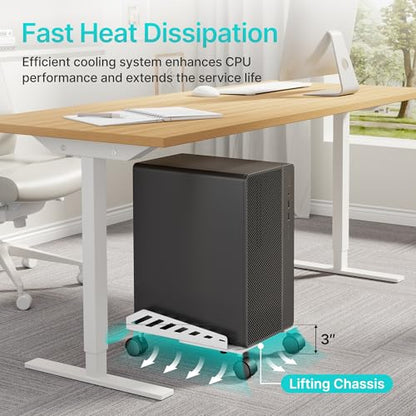 PEGZONE Adjustable PC Stand for Floor Ventilated CPU Cart,White - color: White