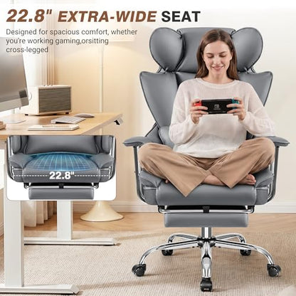 ALLGOD Big and Tall Office Chair 400LBS, Executive Ergonomic Leather Chair with Footrest, Wide Seat Gaming Office Chair with Pocket Spring Cushion, Reclining High Back Computer Desk Chair, Grey - color: Grey, size: 1 Pack