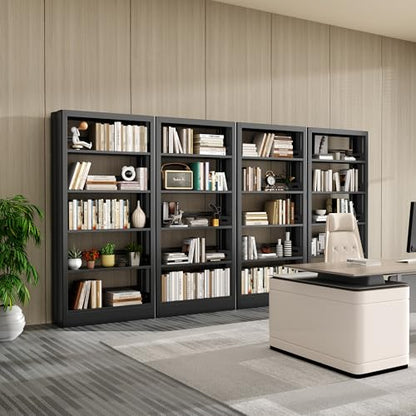 5-Tier Bookcase with Adjustable Storage Shelves, Heavy Duty Bookcase, Metal Bookshelf with Book Stopper, Black Bookcase Shelf for Library, Office, Living Room - color: Black