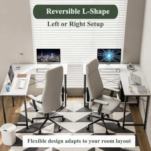 L Shaped Desk Computer Desk, 50inch White Gaming Desk with CPU Stand - color: Classic White