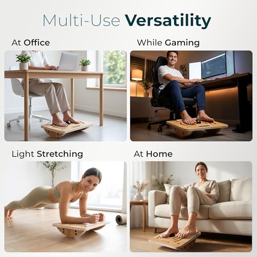 Wooden Under Desk Footrest, Rocking Foot Rest for Under Desk with Massage Ball, Ergonomic Desk Foot Rest, Office Foot Rest Under Desk, Under Desk Foot Stool, Improve Posture & Circulation