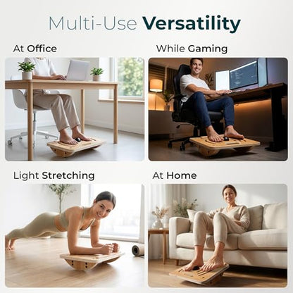 Wooden Under Desk Footrest, Rocking Foot Rest for Under Desk with Massage Ball, Ergonomic Desk Foot Rest, Office Foot Rest Under Desk, Under Desk Foot Stool, Improve Posture & Circulation